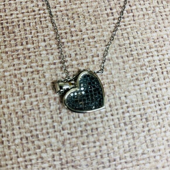 Sterling Silver Black Diamond Heart Necklace - Picture 2 of 4